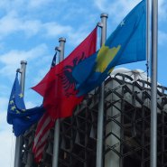Kosovo, Albanian and EU Flags