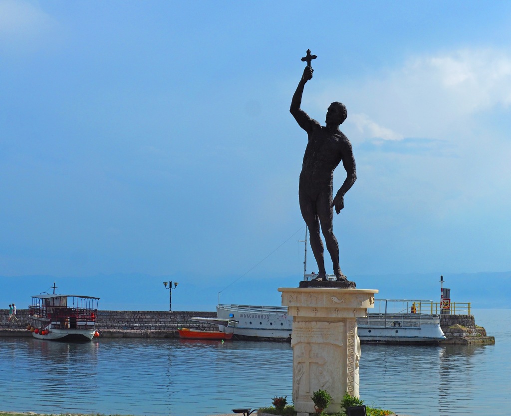 Catcher of a Cross statue in Lake Ohrid